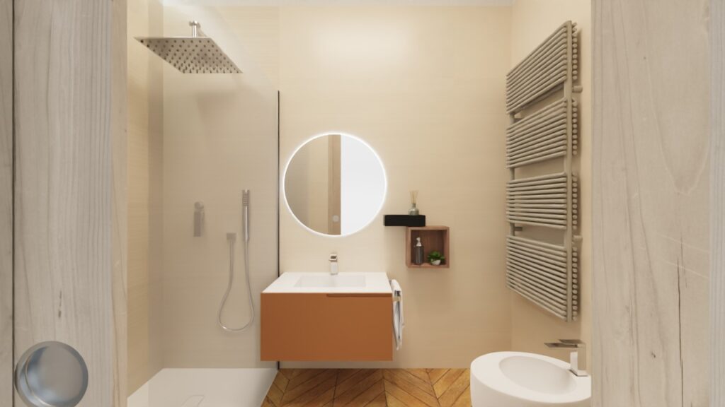 Bagno con colori e materiali in tendenza